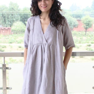 Loose Linen Tunic Dress: Smock with Pockets, Plus Size