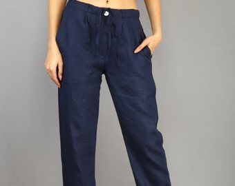 Blue Linen Pants for Women, Loose Pants, linen Pajamas, Linen Summer Trousers for Women, Women's linen pants, linen trousers