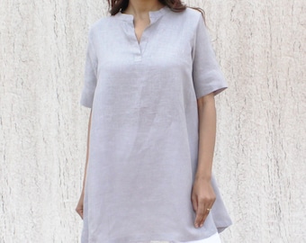 Tunique en lin, robe en pur lin, vêtements en lin, vêtements grandes tailles, haut coupe décontractée, cadeau pour maman, vêtements écoresponsables, haut en lin lavé