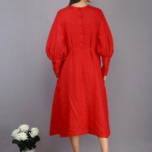 Red Linen Dress, Midi Dress, Plus Size Clothing, Bridesmaid Dress, Vintage Dress, Maxi Dress, Cocktail Dress, Party Dress With Pockets image 6