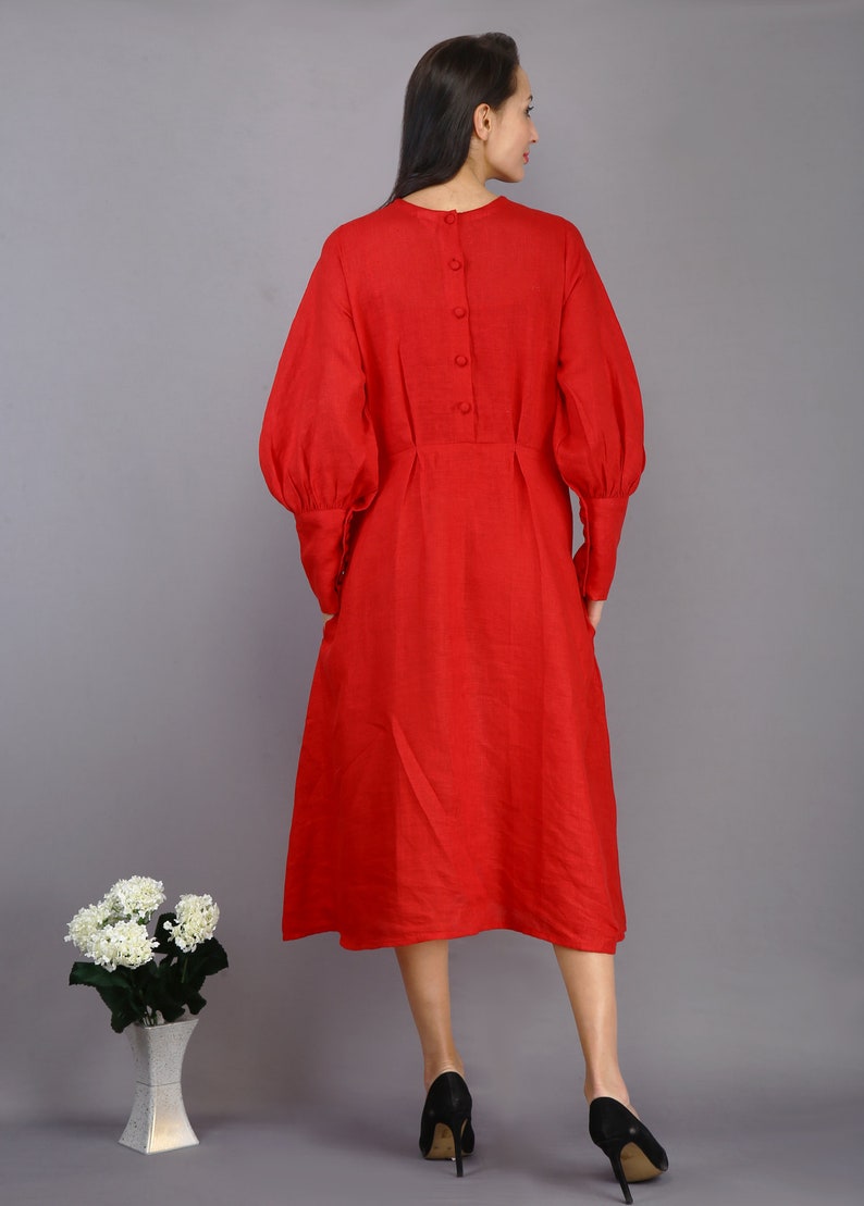 Red Linen Dress, Midi Dress, Plus Size Clothing, Bridesmaid Dress, Vintage Dress, Maxi Dress, Cocktail Dress, Party Dress With Pockets image 6