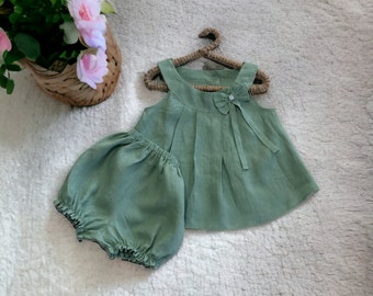 Linen Baby Dress with matching Bbloomer, Natural Linen Sleeveless Dress, Baby Girl Clothes, Toddler Linen Boho Dress, Loose sundress Dress