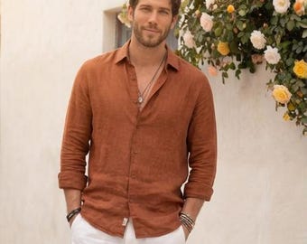Men's Linen Shirt, Mens organic clothes, Beach linen shirt, Men's Long-Sleeved Shirts Summer, Minimal Fashionable Men Linen Shirt
