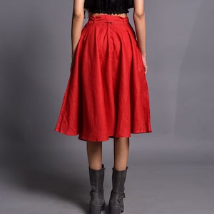 Women Linen Skirt, Skater Round Skirt, Flared Midi Skirt, Knee Length Circle Skirt With Belt, Customized Skirt image 3