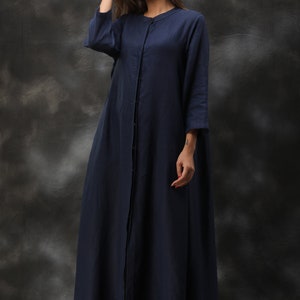 Linen Kimono, Long Linen Dress, Linen Maxi Dress, Handmade Clothing, Linen Shirt Dress, Blue Dress, vintage dress, Plus size clothing image 5