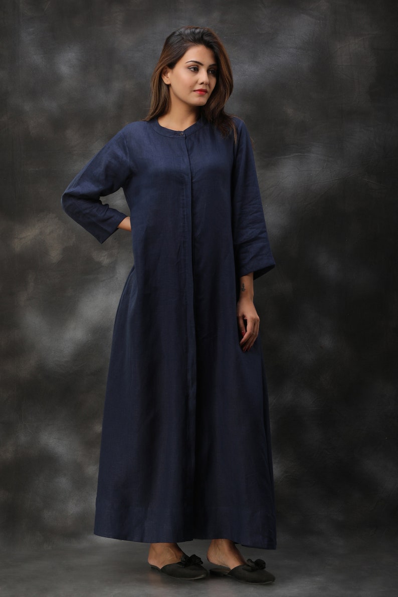 Linen Kimono, Long Linen Dress, Linen Maxi Dress, Handmade Clothing, Linen Shirt Dress, Blue Dress, vintage dress, Plus size clothing image 1