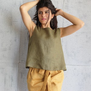 Linen Top, Sleeveless Linen Tank Top, Washed Linen, Summer Top, Linen Blouse, Linen natural top, Linen relaxed top, Simple linen top image 2