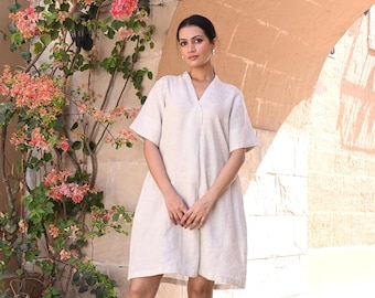 Loose Linen Tunic Dress, Washed Soft Linen, Plus Size Everyday Wear, V neck linen dress, women linendress