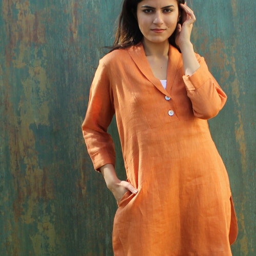 Linen Tunic Dress, Linen Shirt Dress, Linen tunic, linen long tunic, Linen midi dress, Womans loose linen dress. Natural linen summer shops dress