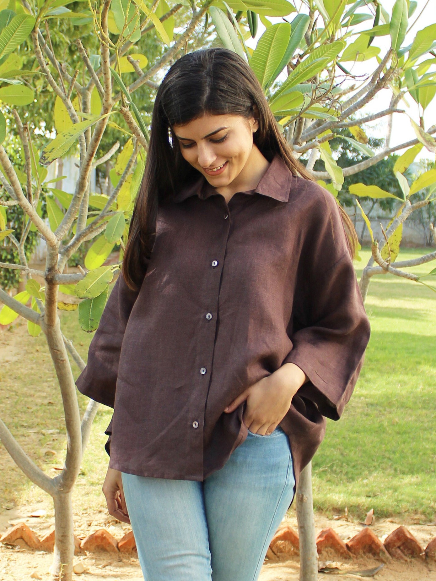 Linen Shirt, Drop Shoulder Shirt, Casual Women Clothes