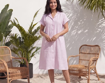 Striped Linen Dress, Natural loose linen dress, Washed linen dress, Natural everyday linen dress, Linen simple dress, Tunic linen dress