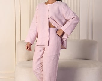 Pantalon large à jambes semi-élastiquées avec poches latérales, confortable et ample, pantalon en lin décontracté, pantalon d'été en lin