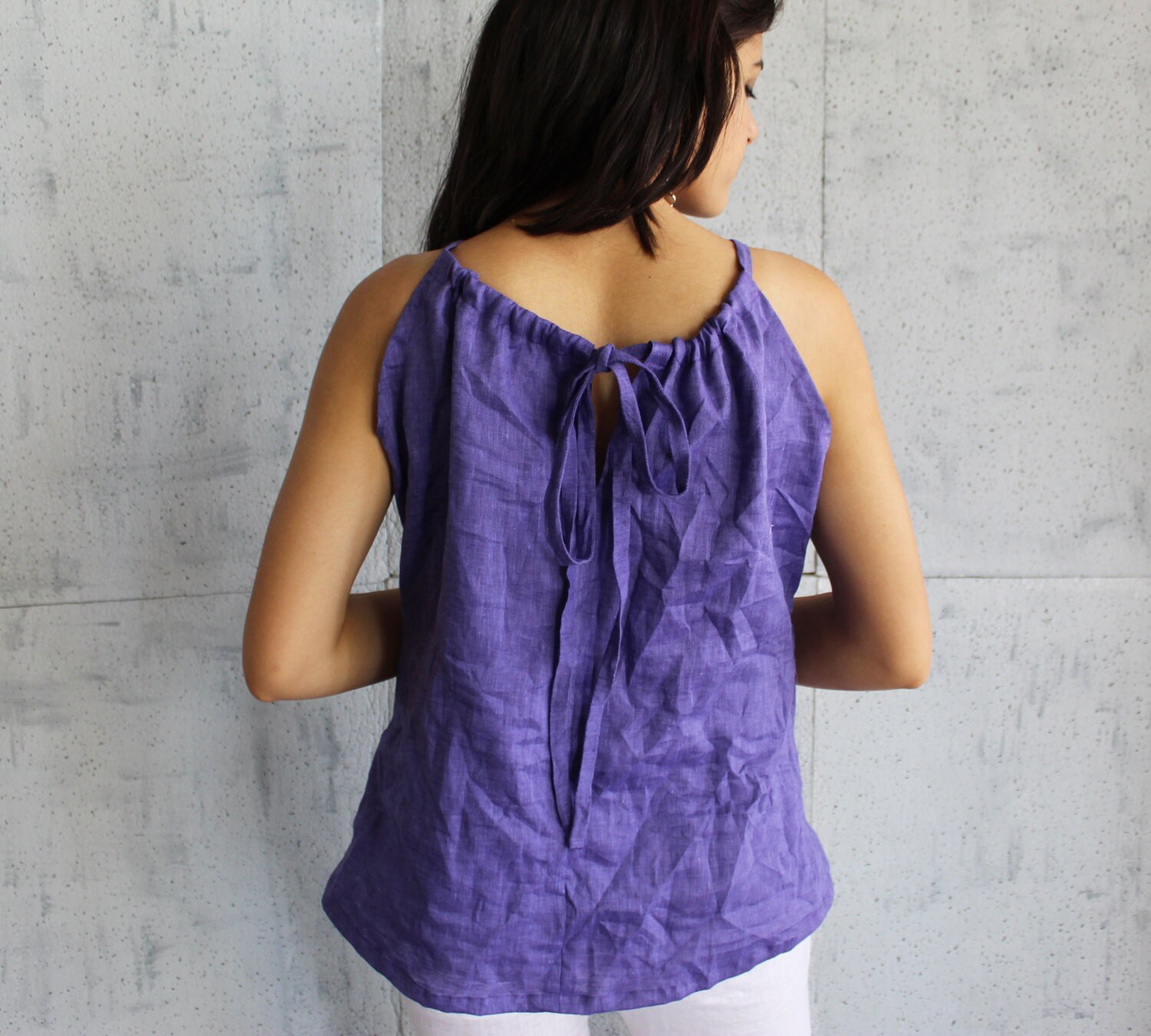 Women's Sleeveless Crew Neck Boho Top - Loose Fit Cotton Linen Tank For Summer - View #4