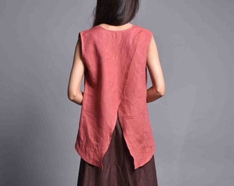 Women Linen Tops, Linen sleeveless top, Summer blouse, Plus Size Linen Top,  plus size clothing