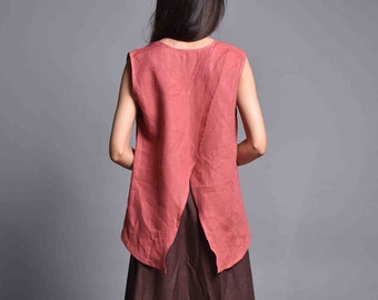 women linen tops, linen top for woman, Linen sleeveless top, Summer blouse, Plus Size Linen Top, linen clothing, women natural linen blouse