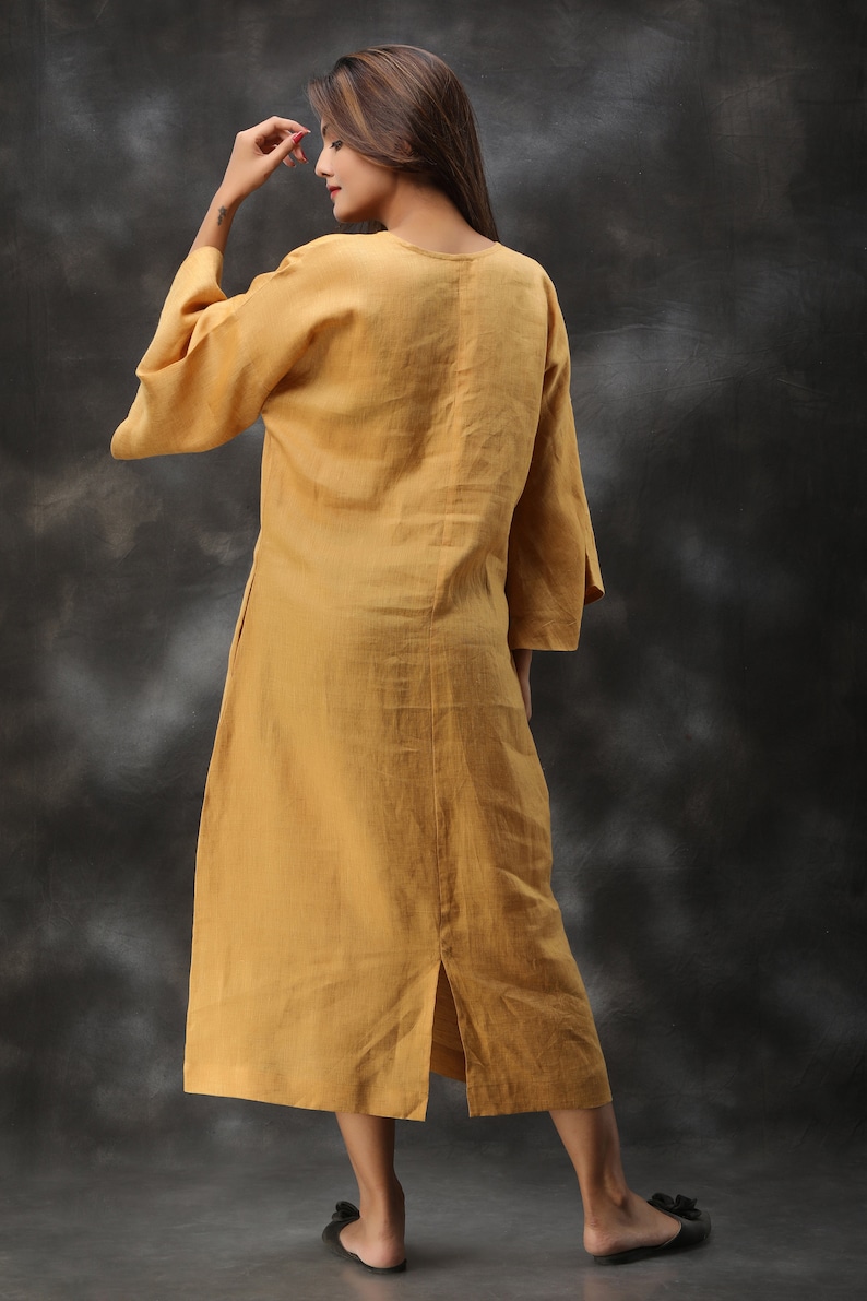 Maternity Dress Plus Size Maxi Dress Shift Dress Amber Yellow Dress Loose Linen Dress Oversized Dress Maxi Dress