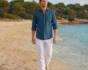 Pure Linen Button-Up Shirt, linen clothes for men, fashionable mens clothing, Linen Natural shirt, Mens organic clothes