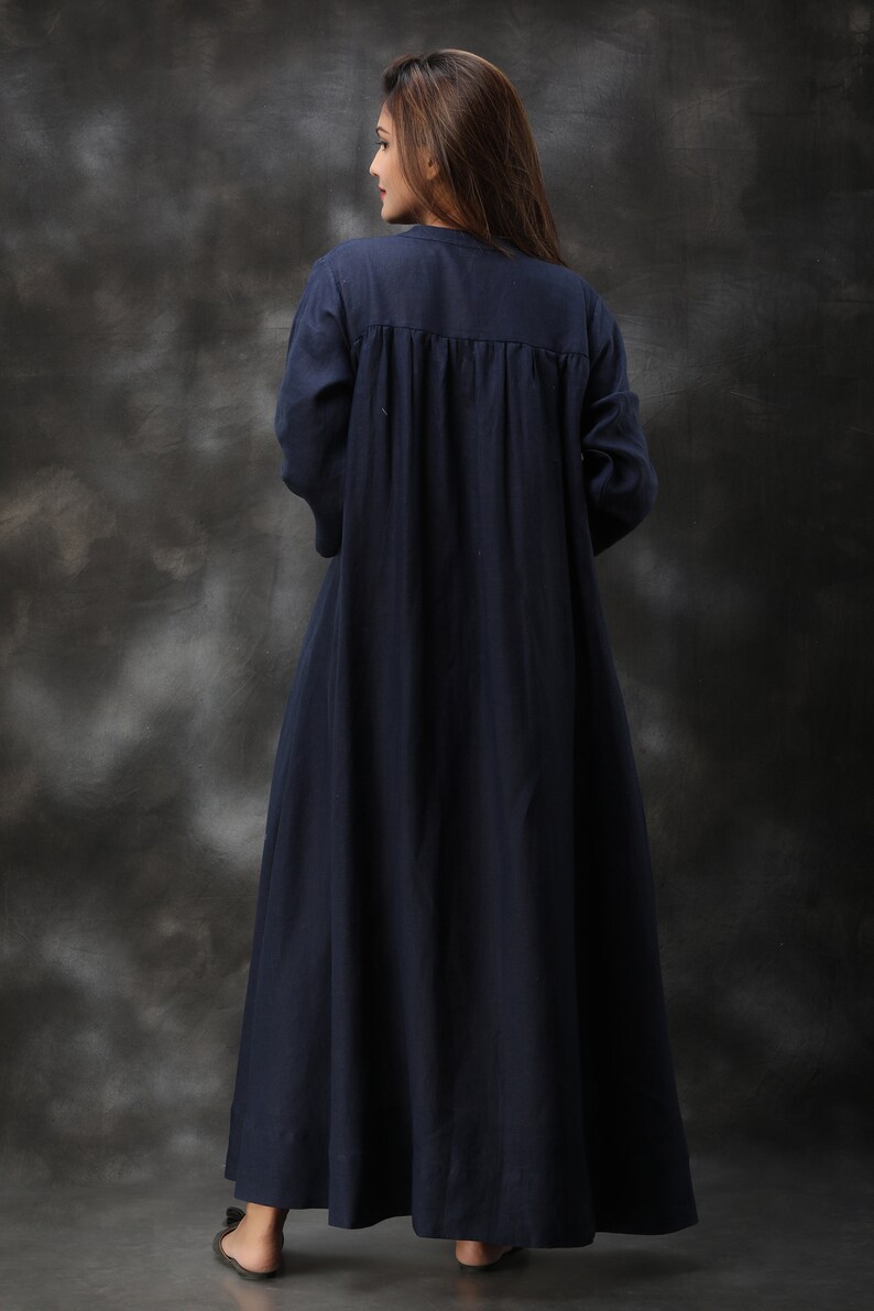 Linen Kimono, Long Linen Dress, Linen Maxi Dress, Handmade Clothing, Linen Shirt Dress, Blue Dress, vintage dress, Plus size clothing image 4