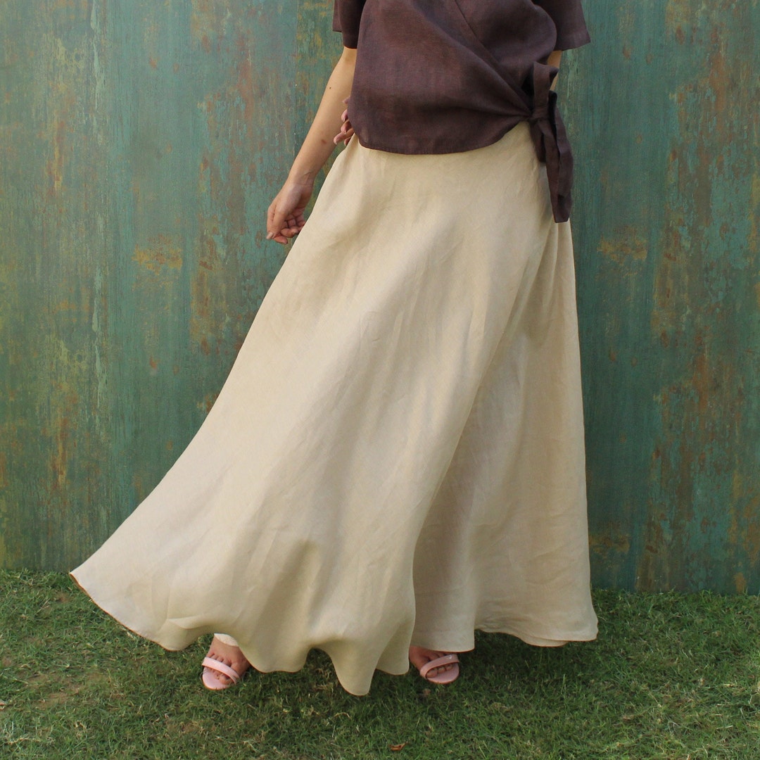 Elastic Waist Linen Flare Skirt