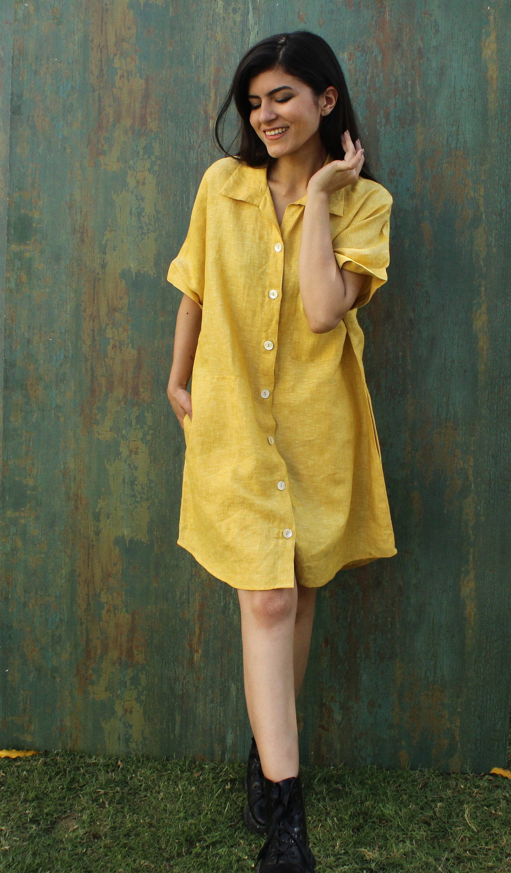 yellow linen shirt dress Women's Mango Yellow Soho Linen Shirt Dress S