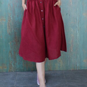 Linen skirt with pocket, elastic skirt, Flared Midi Skirts, Casual Loose Skirts, Flared Midi Skirts, Below the Knee skirt, Plus size skirt image 4