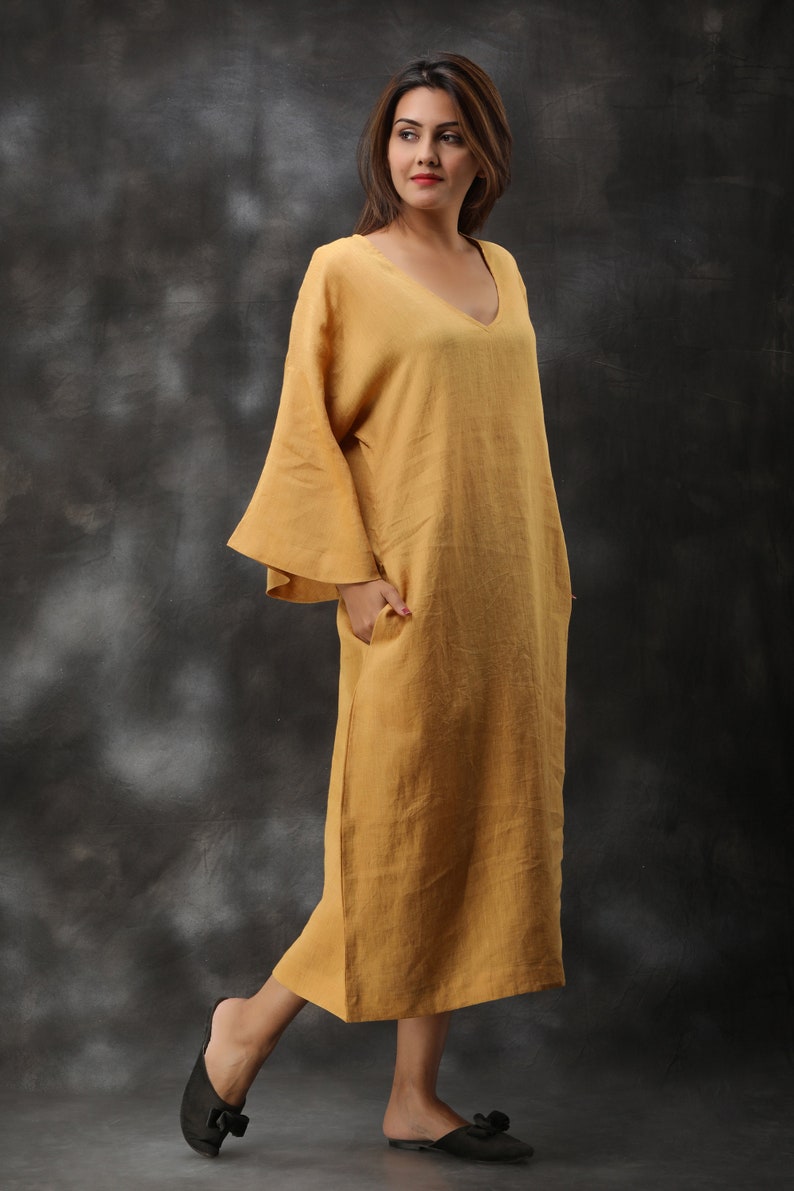 Maternity Dress Plus Size Maxi Dress Shift Dress Amber Yellow Dress Loose Linen Dress Oversized Dress Maxi Dress