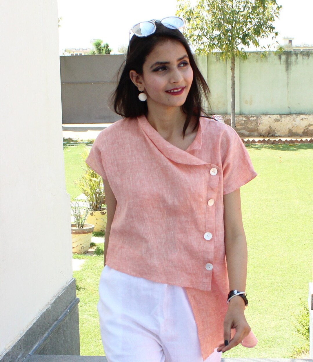 Asymmetric Linen Shirt, Linen Blouse Women, Linen Women's Clothing