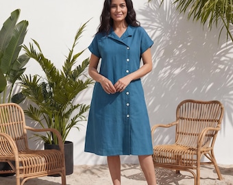 Washed Linen Tunic, Long Linen Shirt Dress, Summer linen tunic dress with pockets, Linen Clothing for Woman