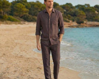 Men's Linen Shirt, Breathable, Natural Fabric Shirt, Summer Casual Beach Wear, Mens Linen Button Up Shirt
