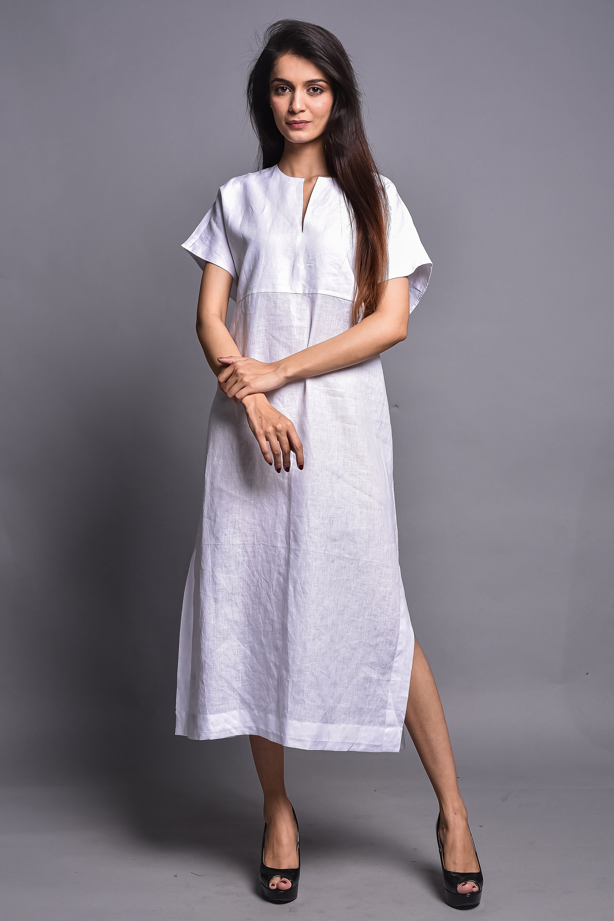 Pure Linen Dress White Linen Dress Plus Size Clothing Etsy