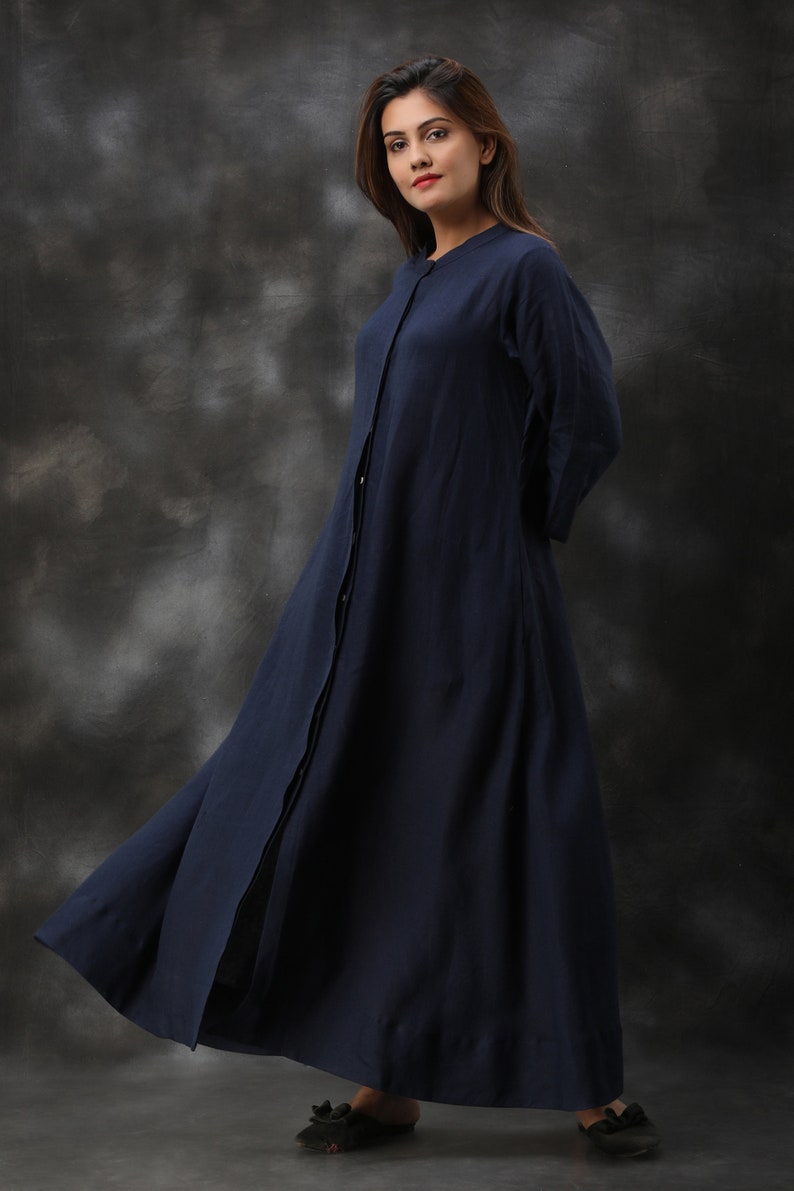 Linen Kimono, Long Linen Dress, Linen Maxi Dress, Handmade Clothing, Linen Shirt Dress, Blue Dress, vintage dress, Plus size clothing image 2