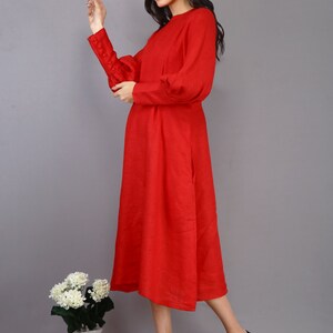 Red Linen Dress, Midi Dress, Plus Size Clothing, Bridesmaid Dress, Vintage Dress, Maxi Dress, Cocktail Dress, Party Dress With Pockets image 5