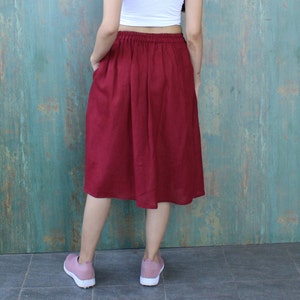 Linen skirt with pocket, elastic skirt, Flared Midi Skirts, Casual Loose Skirts, Flared Midi Skirts, Below the Knee skirt, Plus size skirt image 5