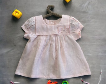 Pink Linen Baby Dress, Baby Girl Clothes, Baby Shower Gift, Girls Linen Dress, Linen Fall Dress for Toddler Girls, Casual Linen Clothing