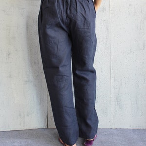 Pantalon en lin bleu pour femme, pantalon de pyjama en lin, pantalon ample, pantalon en lin basique, pyjama en lin, confortable à chaque fois image 3