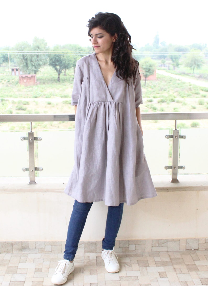 Loose Fitted Linen Dress Pure Linen Dress Washed Linen Etsy