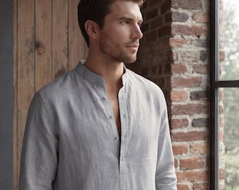 Chemise en lin pour homme, Chemise d'été pour homme, Chemise en tissu naturel, Chemise en lin pour homme, Chemise boutonnée en lin pour homme