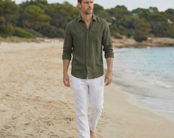 Men's Linen Shirt, Relaxed Fit, Breathable Summer Top
