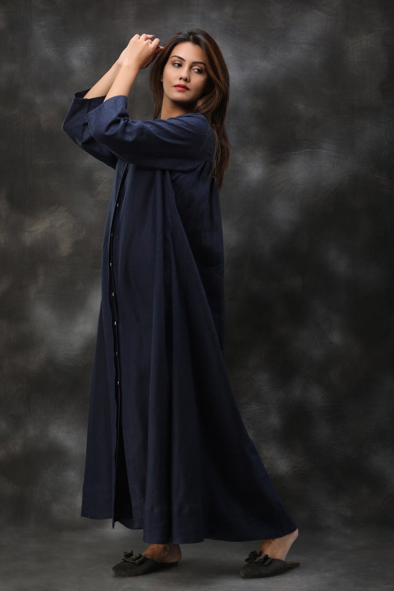 Linen Kimono, Long Linen Dress, Linen Maxi Dress, Handmade Clothing, Linen Shirt Dress, Blue Dress, vintage dress, Plus size clothing image 6