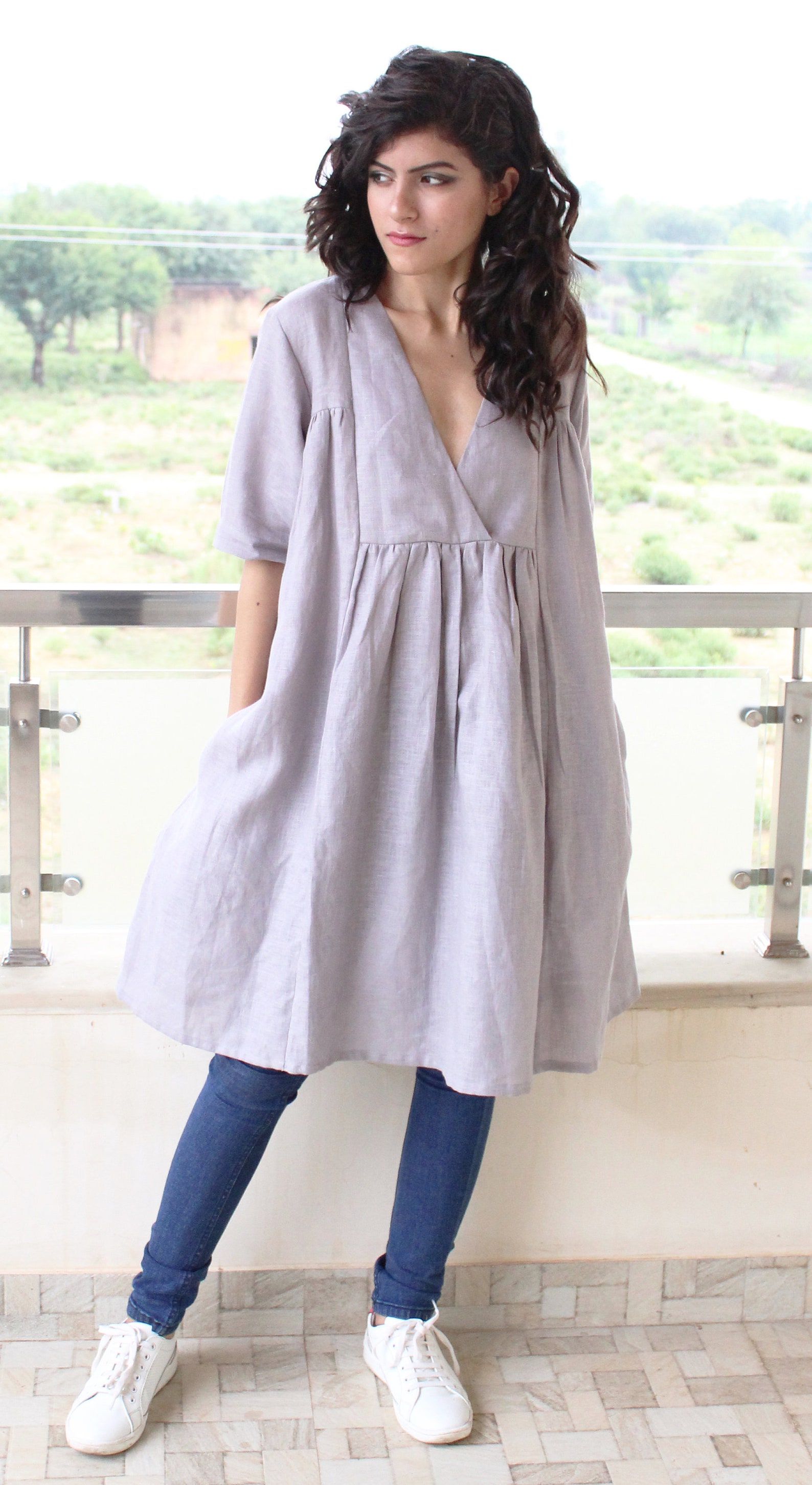 Loose Fitted Linen Dress Pure Linen Dress Washed Linen Etsy