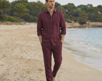 Pure Linen Button-Up Shirt, linen clothes for men, fashionable mens clothing, Large Size Linen Shirts