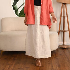 Linen A-Line Maxi Skirt: High Waist with Side Slits