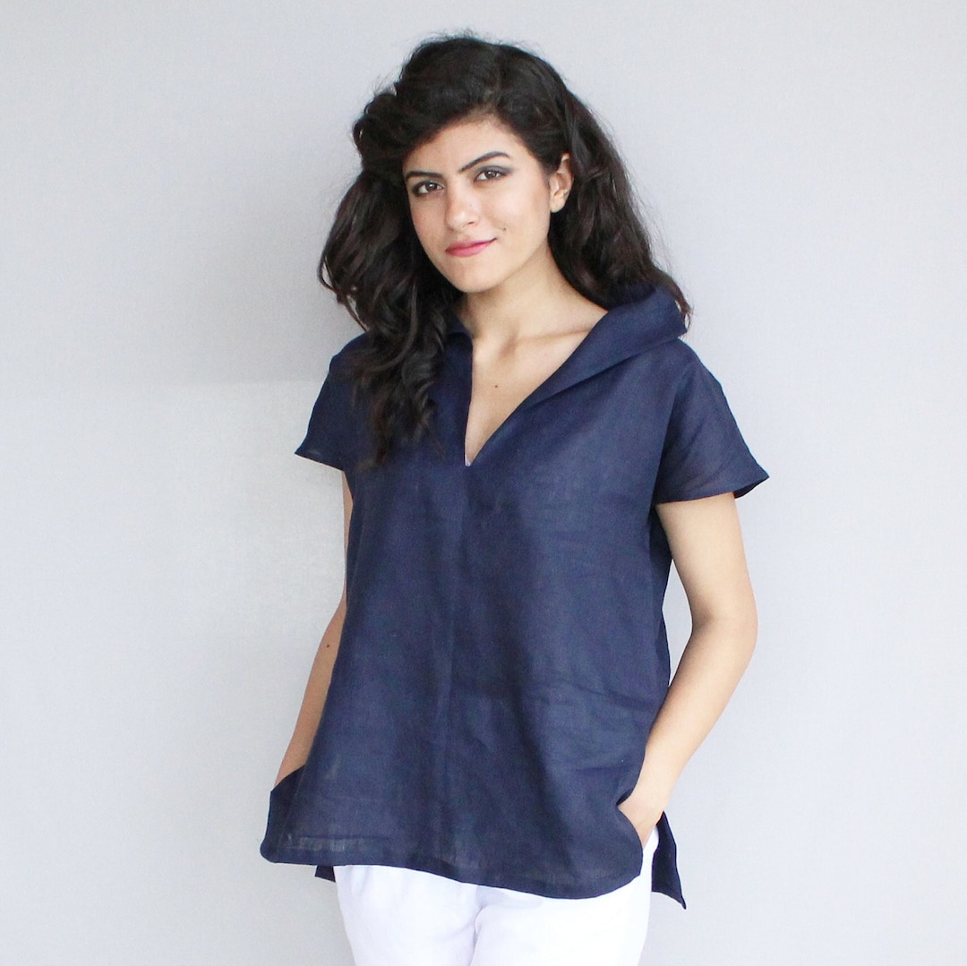 Handmade Linen Blouse: Loose V-neck Boho Top, Casual Top, Women Blouse ...