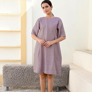 Linen Tunic Dress, Midi Length Linen Dress, Plus Size Clothing, Loose Linen Dress, Linen tunic, Christmas Gift for Her,Oversized Tunic Dress