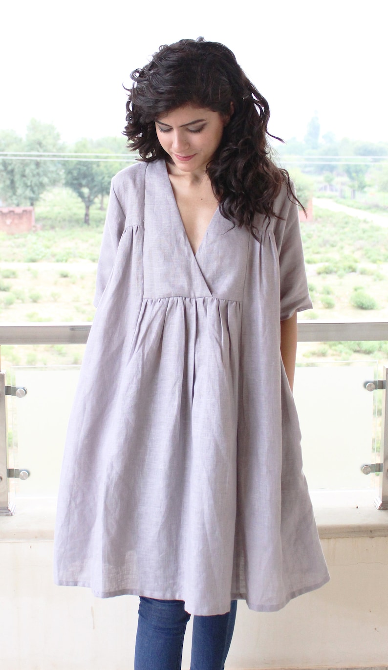 Pure Linen Dress Washed Linen Clothing Linen Dress Linen Tunic Etsy