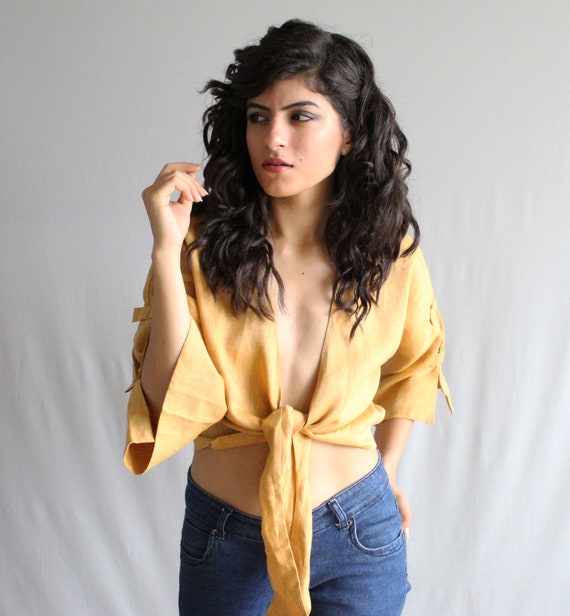 Front tie linen top Clearance