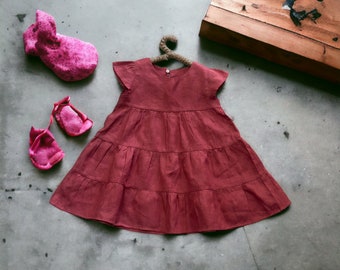 Red Linen Baby Dress, Linen Dress, Baby Girl Clothes, Baby Shower Gift, Baby Girl Coming Home Outfit, Baby Girl Dress, Baby Girl Frock