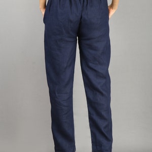 Pantalon en lin bleu pour femme, pantalon de pyjama en lin, pantalon ample, pantalon en lin basique, pyjama en lin, confortable à chaque fois image 4