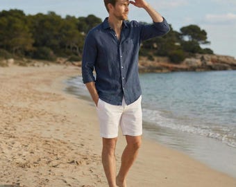 Men's Pure Linen Shirt, Breathable Natural Pure Fabric, Relaxed Fit, Timeless Style