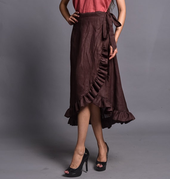 Linen Wrap Skirt Wrap Around Skirt High Waisted Skirt Wrap Midi Skirt Ruffle Linen Maxi Skirts Women Long Skirt With Pockets Etsy